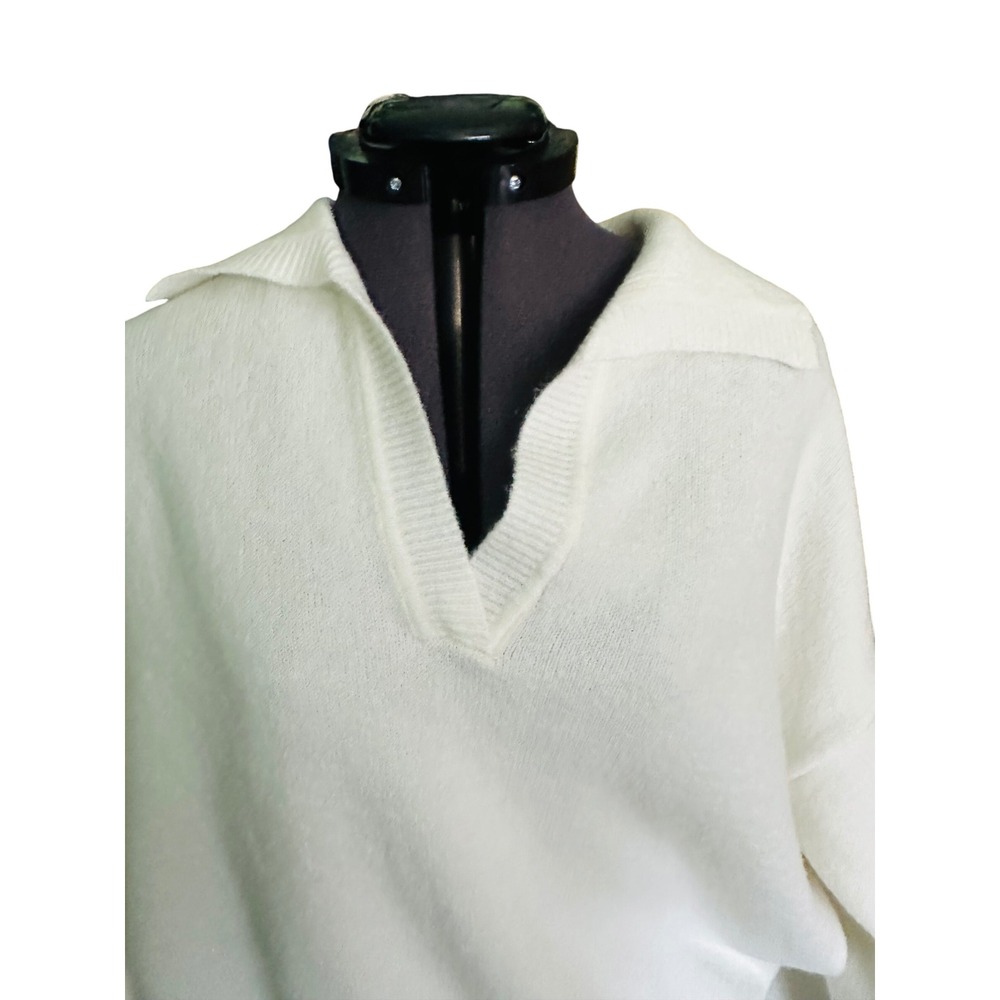 Elodie Cream Collared Knit Pullover Sweater Top Women's Size S - Picture 2 of 6